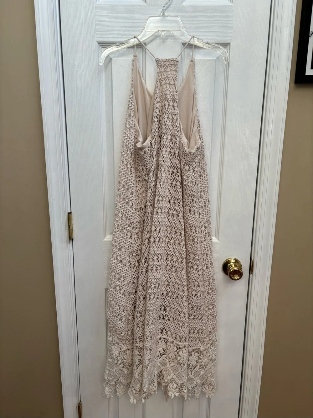 H&M Boho Crochet Lined Racerback Dress in Cream, Size 14, EUC/SEE COMMENTS